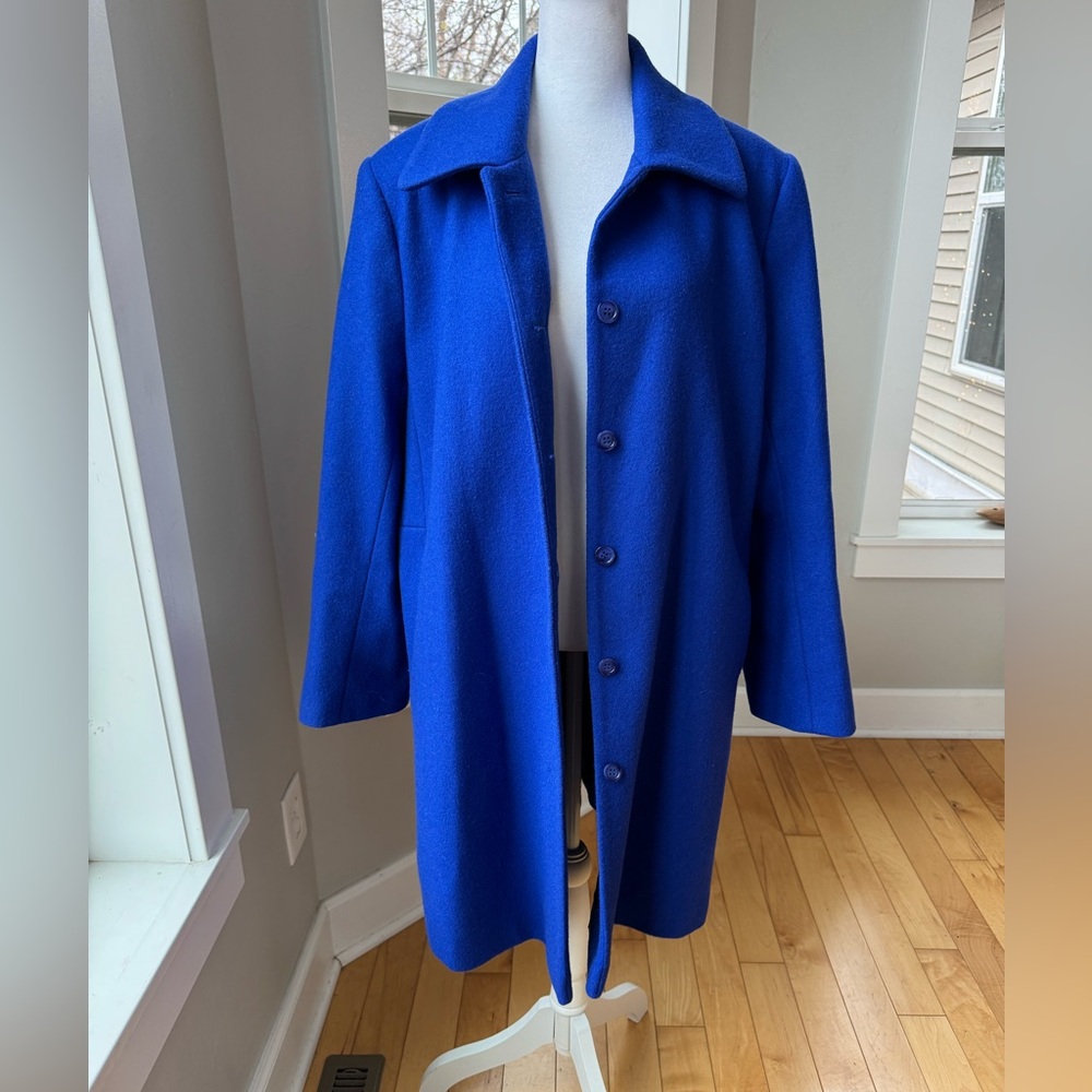 Vintage Larry Levine Classics Cobalt Blue 100% Wool Car Coat Dress Coat Sz 14